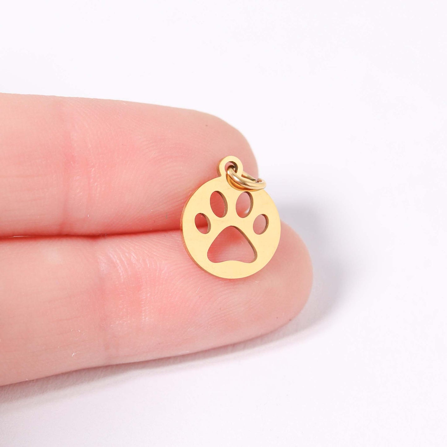 18K Gold PVD Stainless Steel Paw Print Charm: Gold