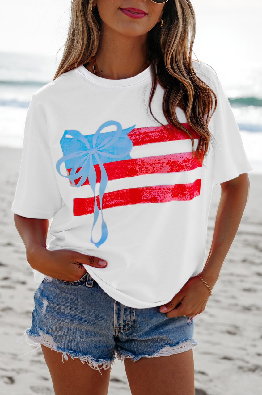 LDC Flag Bow Graphic Crewneck Tee: White / XL