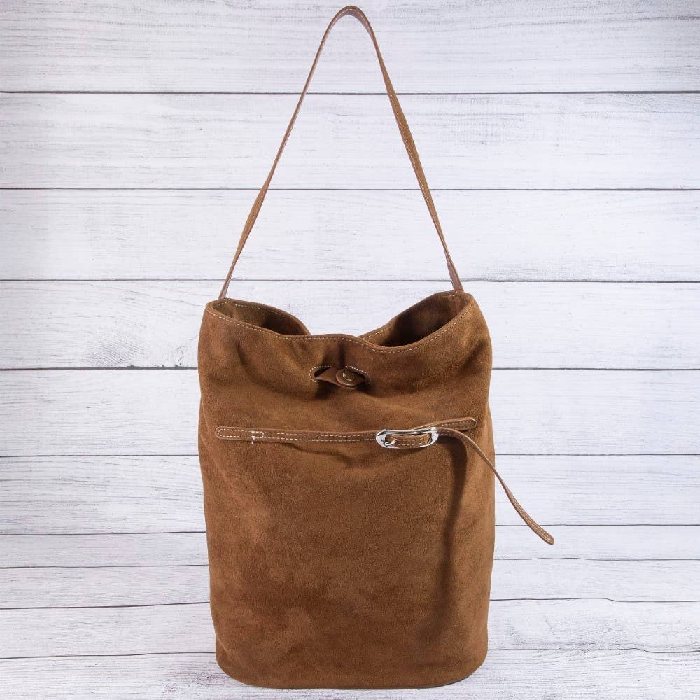 Belt Closure Vegan Leather Bucket Bag: LBR