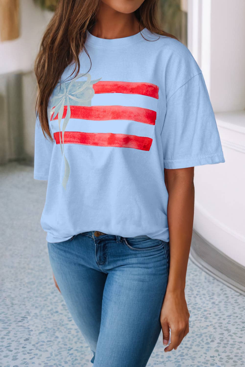 LDC Flag Bow Graphic Crewneck Tee: White / S