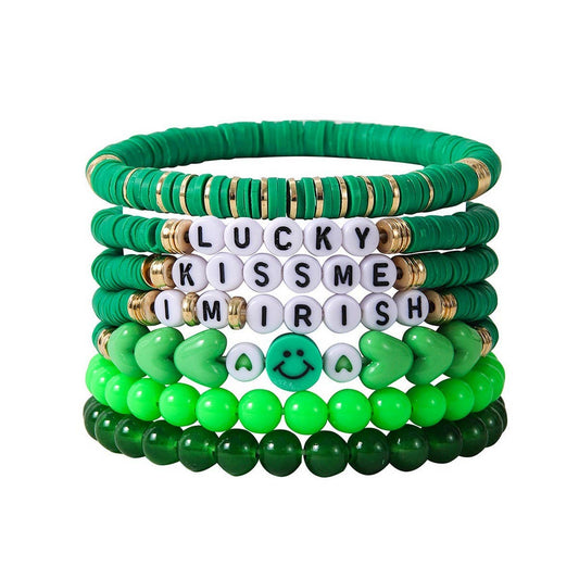 ST PATRICKS DAY GREEN SMILEY FACE BRACELET SET_CWMM3501: Green / OS