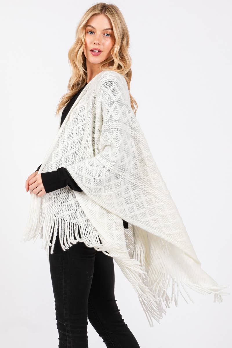 Diamond Pattern Tassel Ruana: BE