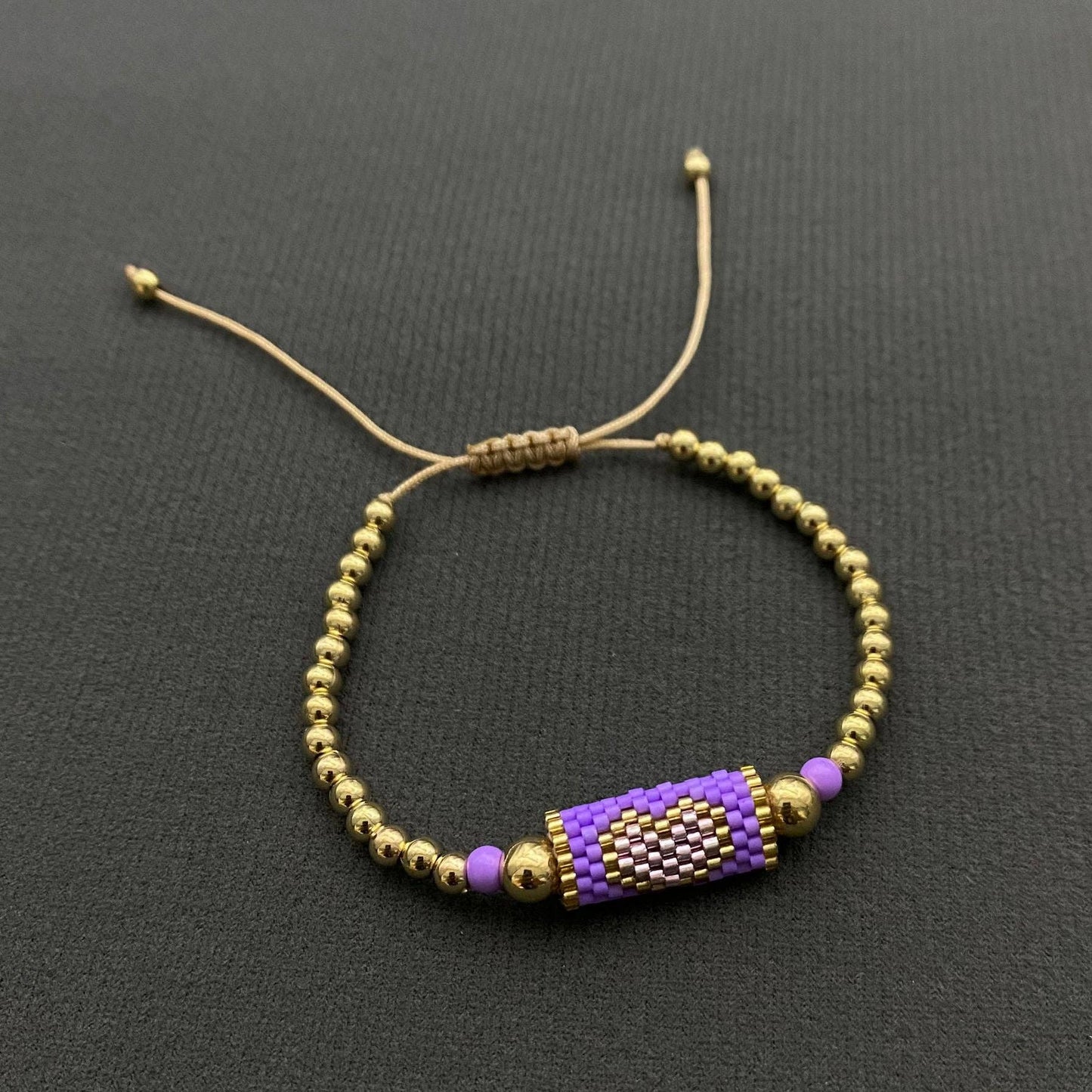 Boho Heart Pattern Seed Beads Charm Bracelet - BJ/SB: B