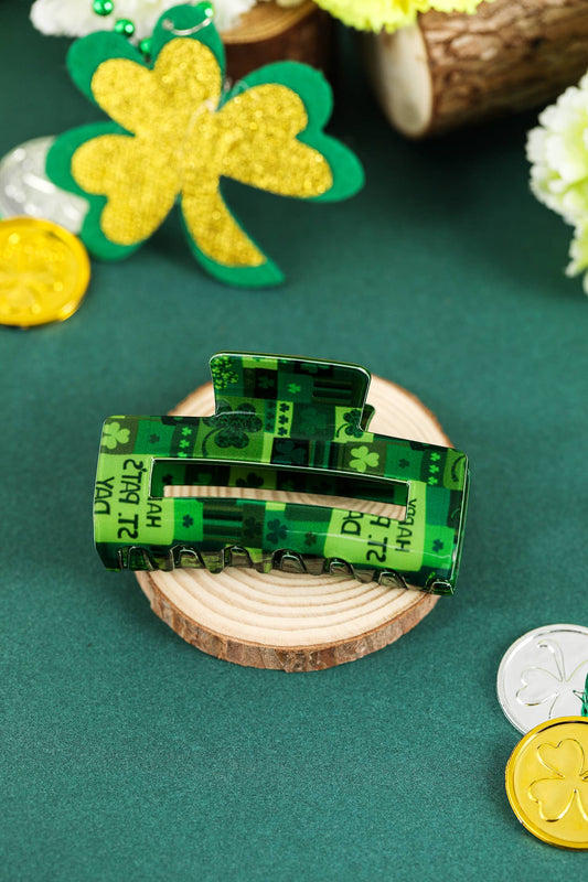 St Patricks Day Clover Square Hair Claw Clip: Dark Green / ONE SIZE