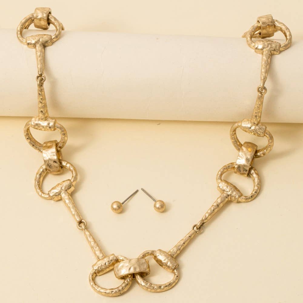 Hammered Equestrian Bit Link Necklace Set: VG