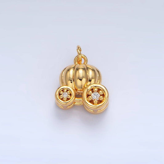 24K Gold Filled Multidimensional Pumpkin Carriage Vehicle Charm | X597