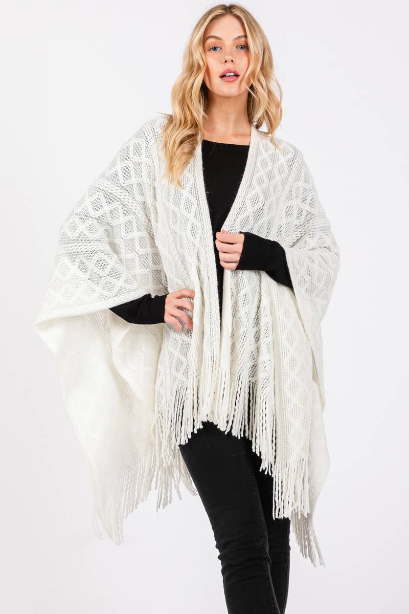 Diamond Pattern Tassel Ruana: BE