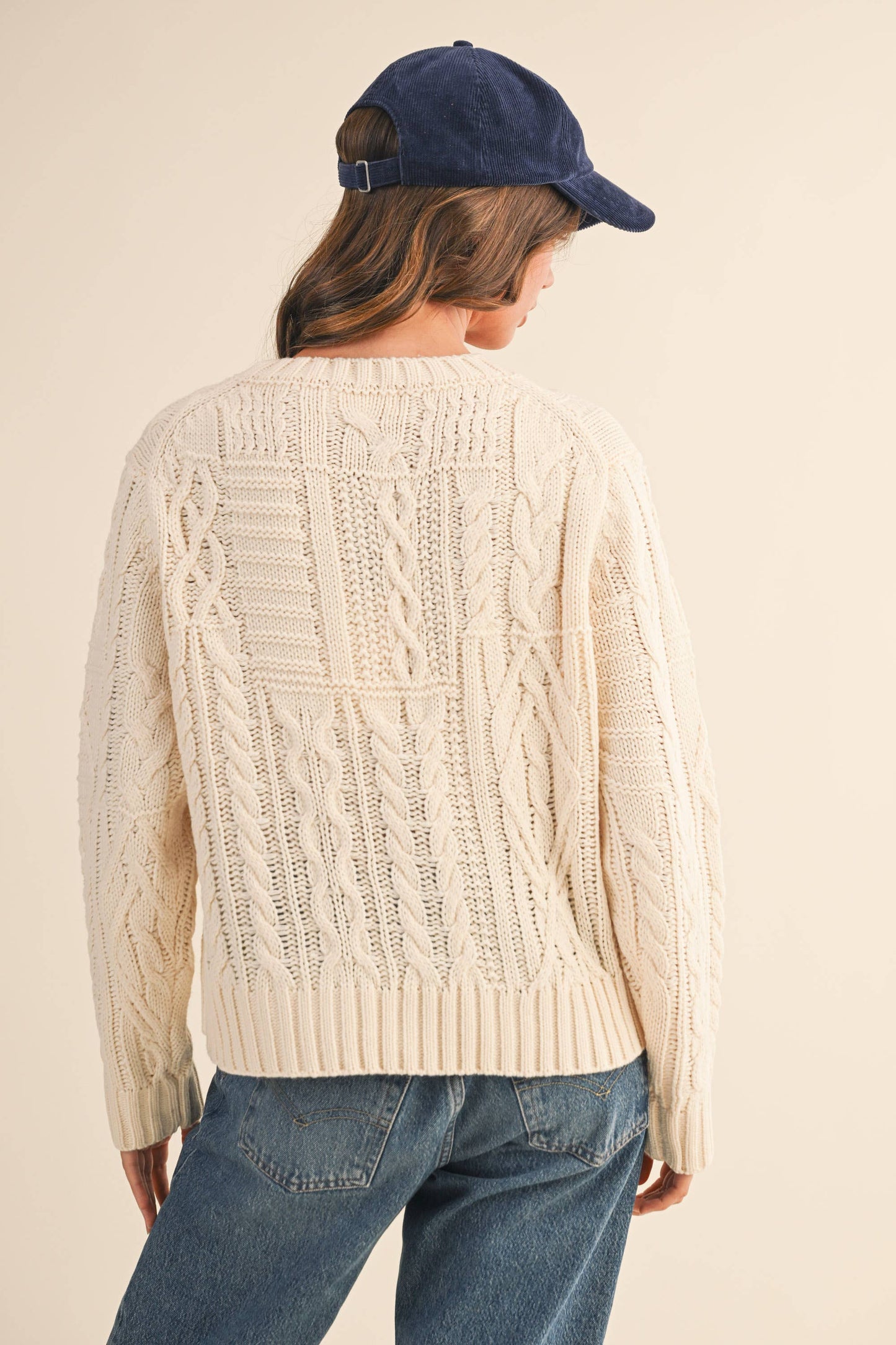 IT4473 USA FLAG CABLE KNIT SWEATER: CREAM / M