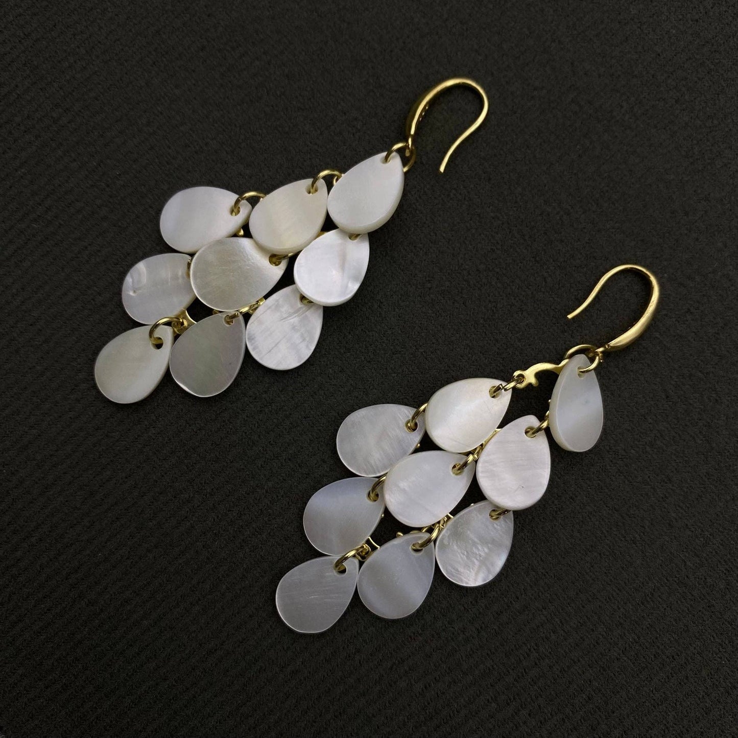 Droplet Shape Shell Tassel 18K Gold Plated Dangle Earrings