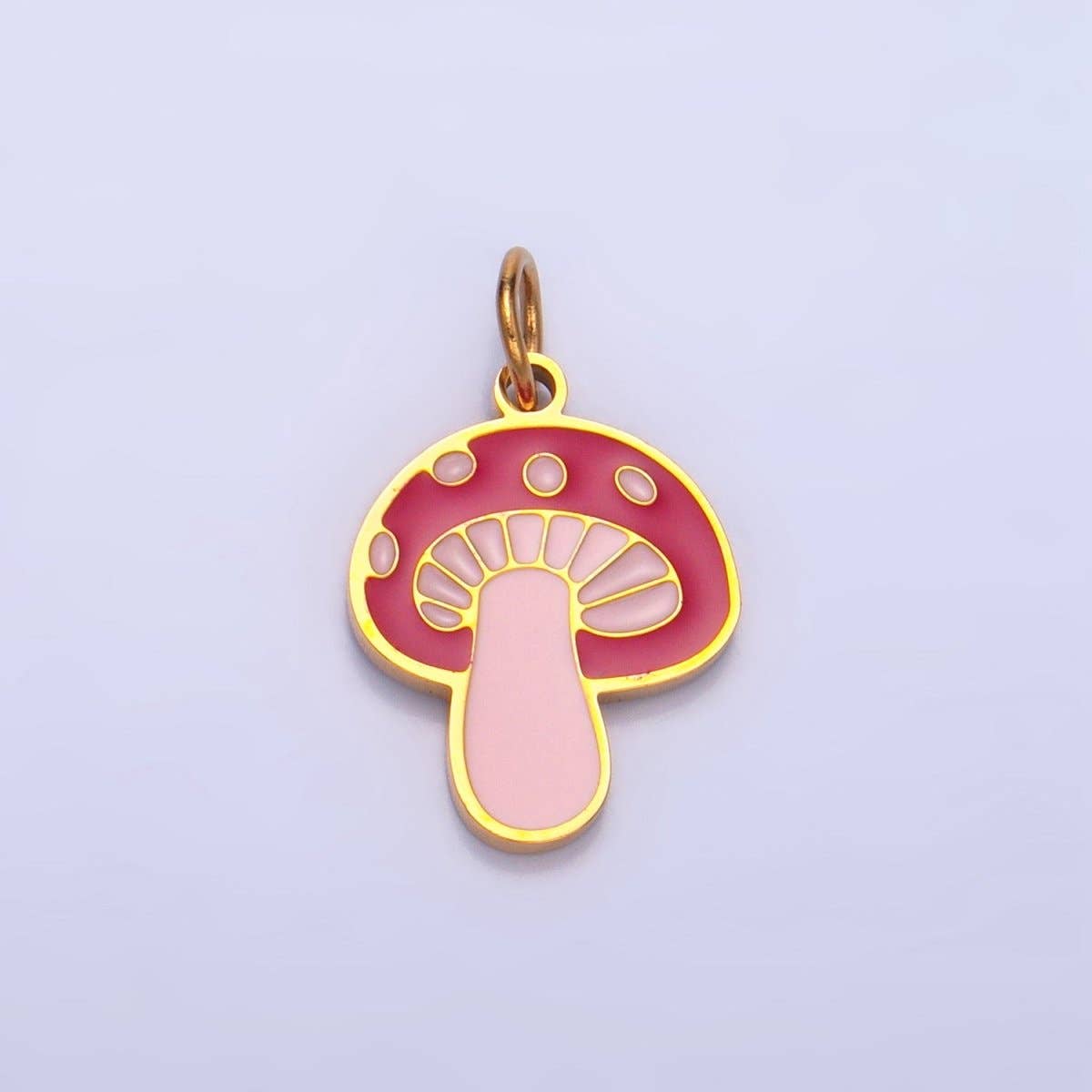 Stainless Steel Pink Enamel Mushroom Floral Charm | P1323