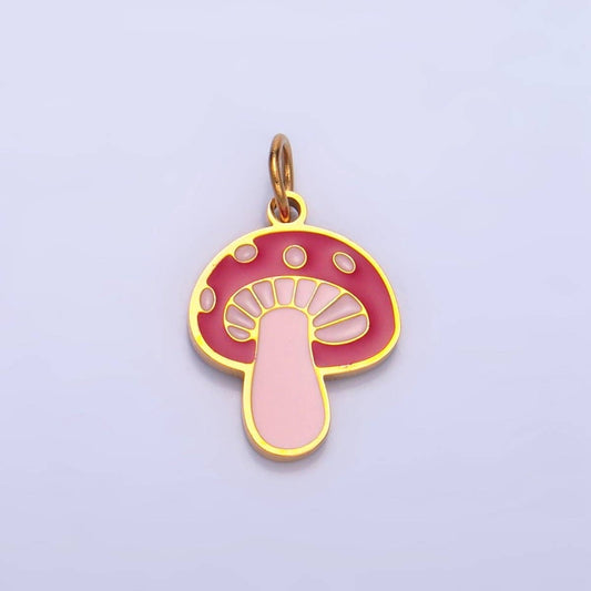 Stainless Steel Pink Enamel Mushroom Floral Charm | P1323