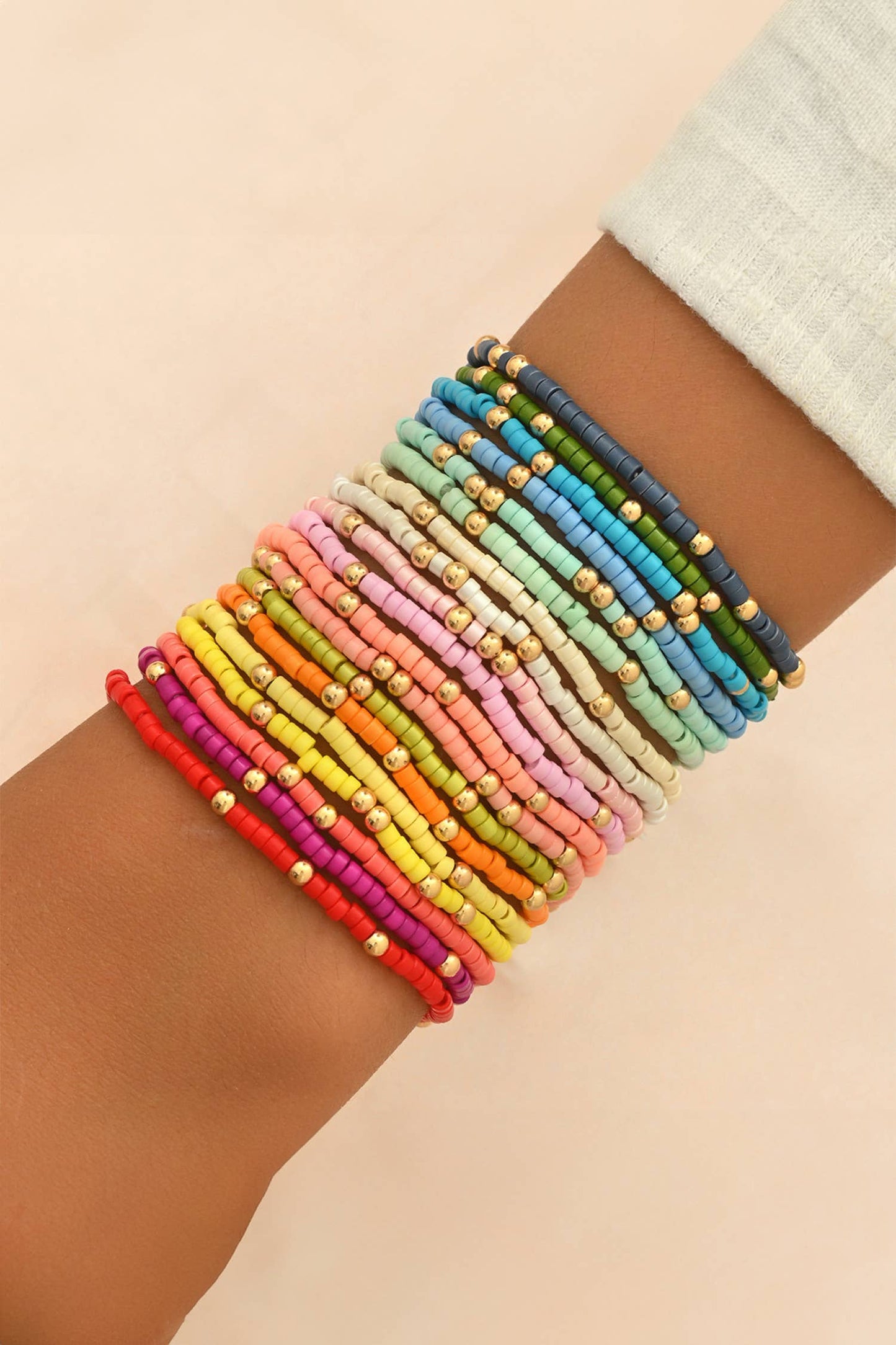 Colorful Bead Stretch Bracelet Set | 19pcs: As shown / Missy / Standard