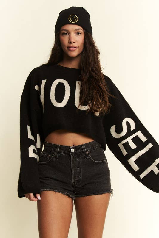 BE YOUR SELF SWEATER CROP TOP: OATMEAL / S/M
