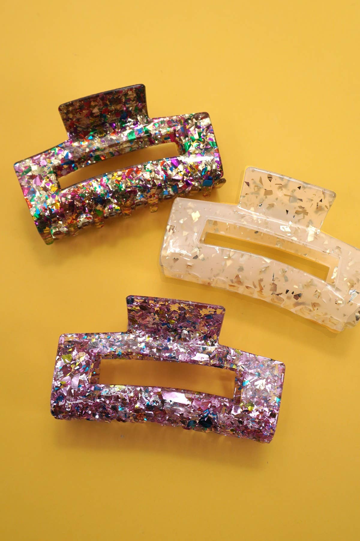 LARGE TRENDY GLITTER RECTANGLE HAIR CLAW CLIPS | 40H901: Multi