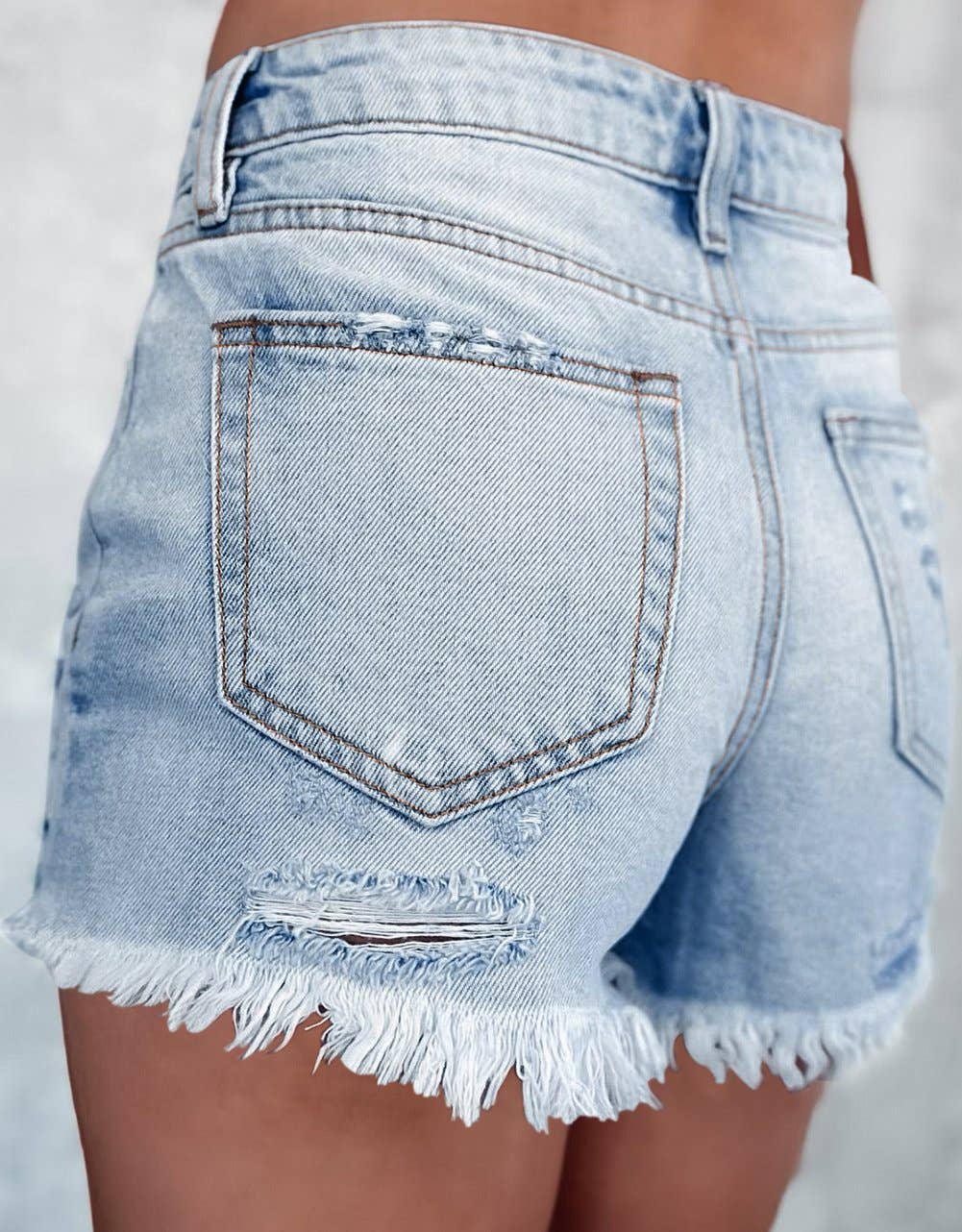 Distressed Ripped Raw Hem High Waist Denim Shorts: Blue / M