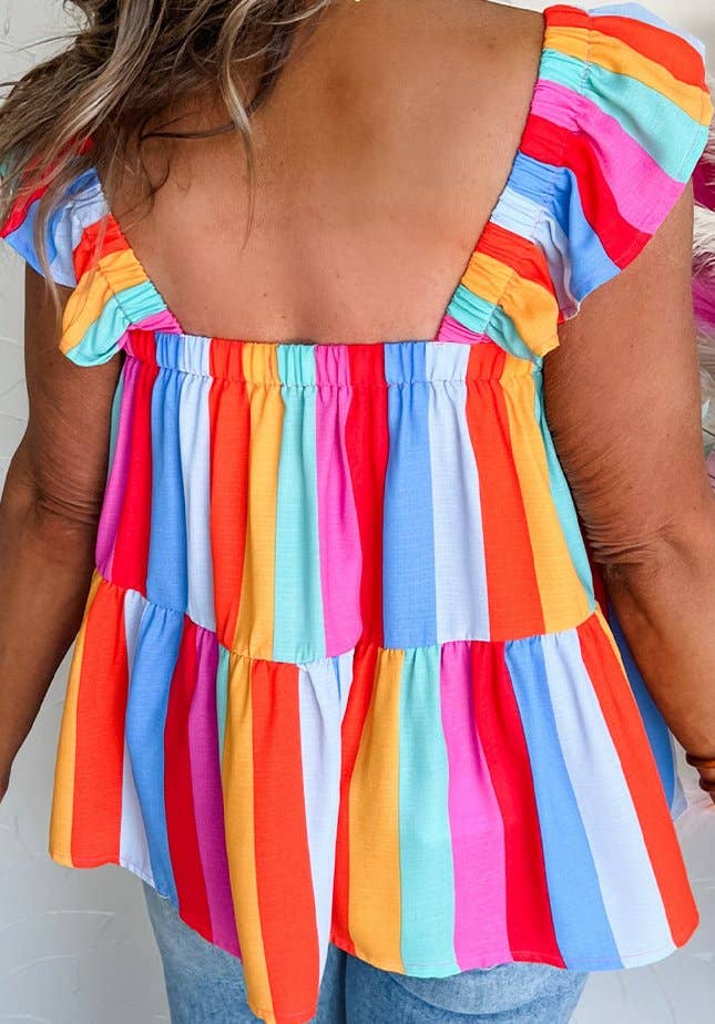 Stripe Ruffled Straps Babydoll Tank Top: MULTI / M