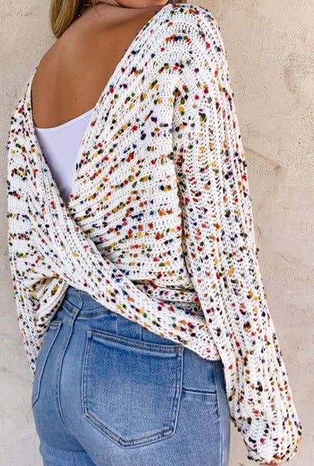 Confetti Reversible Twist Sweater: White / M
