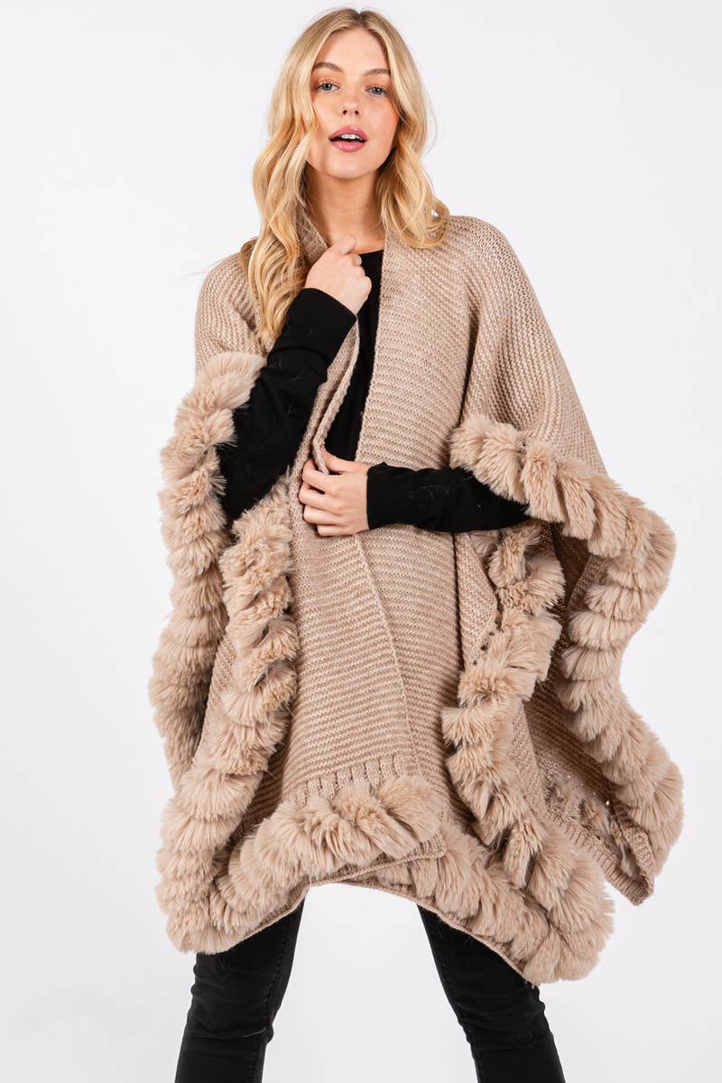 Fur Trim Poncho Cape: BU
