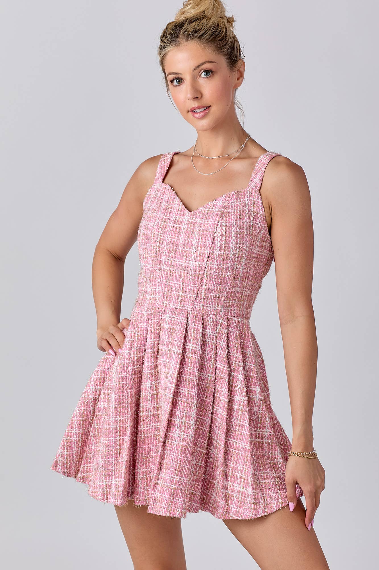 Tweed Fabric With Lurex Skort Style Romper: BLACK / S