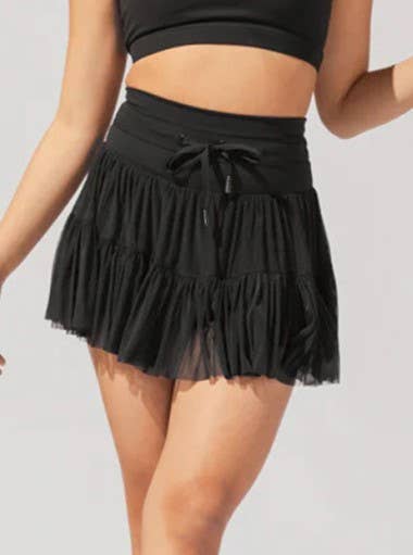 High-Waisted Lace-Up Panelled Pleated Skirt: Apricot / M