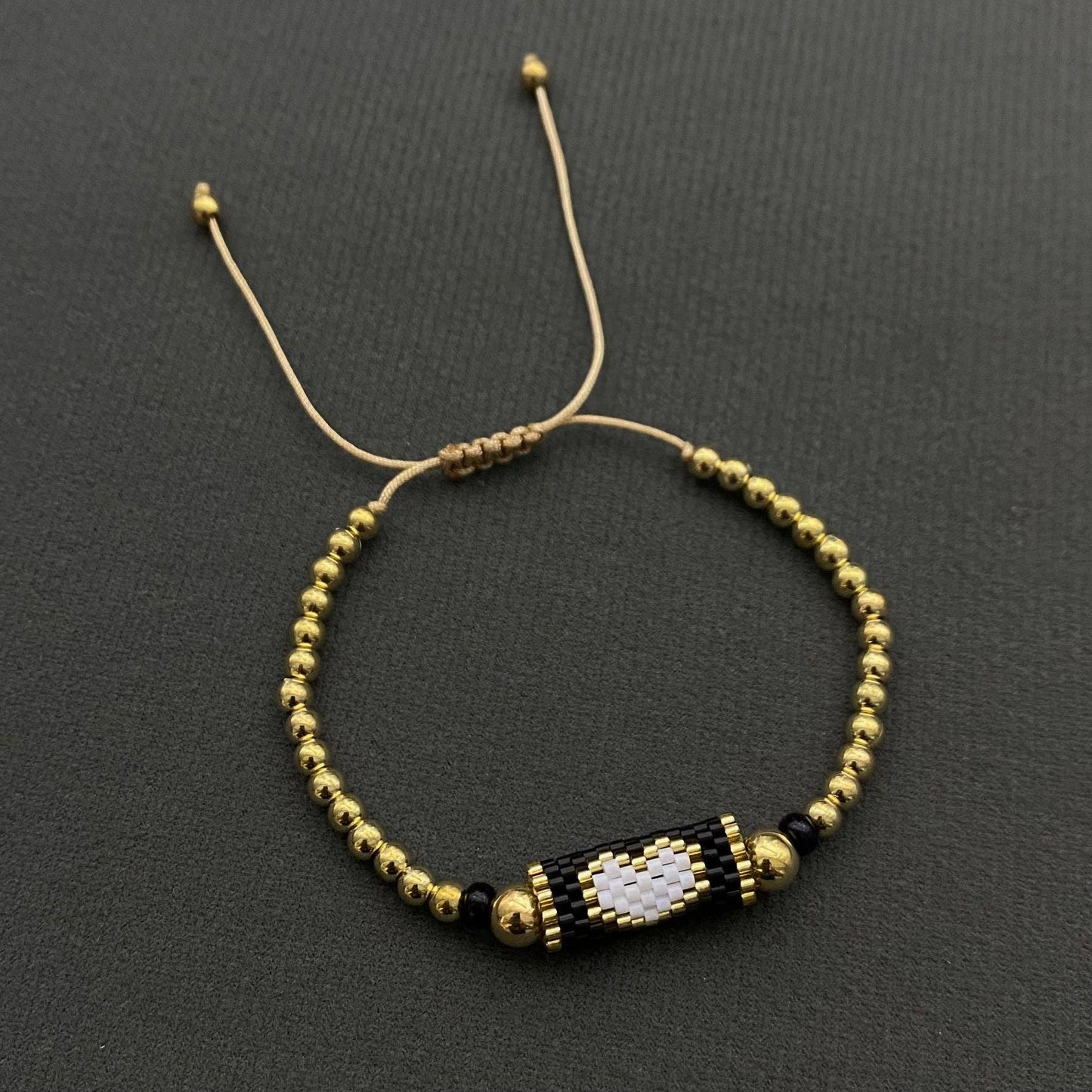 Boho Heart Pattern Seed Beads Charm Bracelet - BJ/SB: I