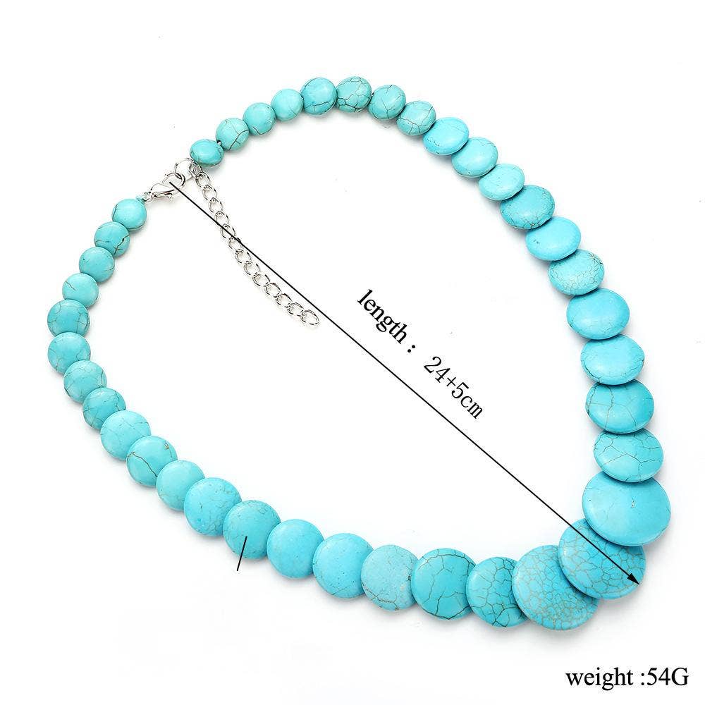 Ethnic Turquoise Short Beaded Necklace: BLUE