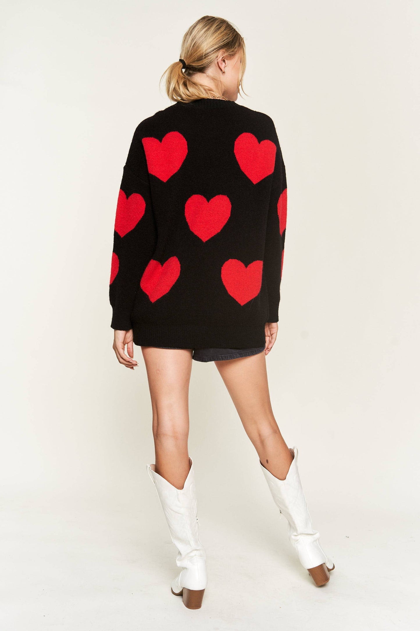 VALENTINE'S HEART PRINT OVERSIZED SWEATER: S/M