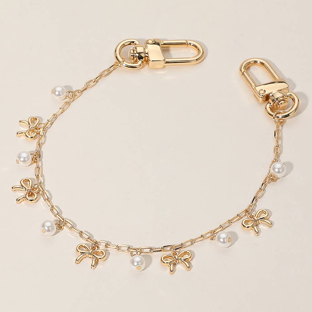 Pearl Metal Bow Pendant Station Bag Charm