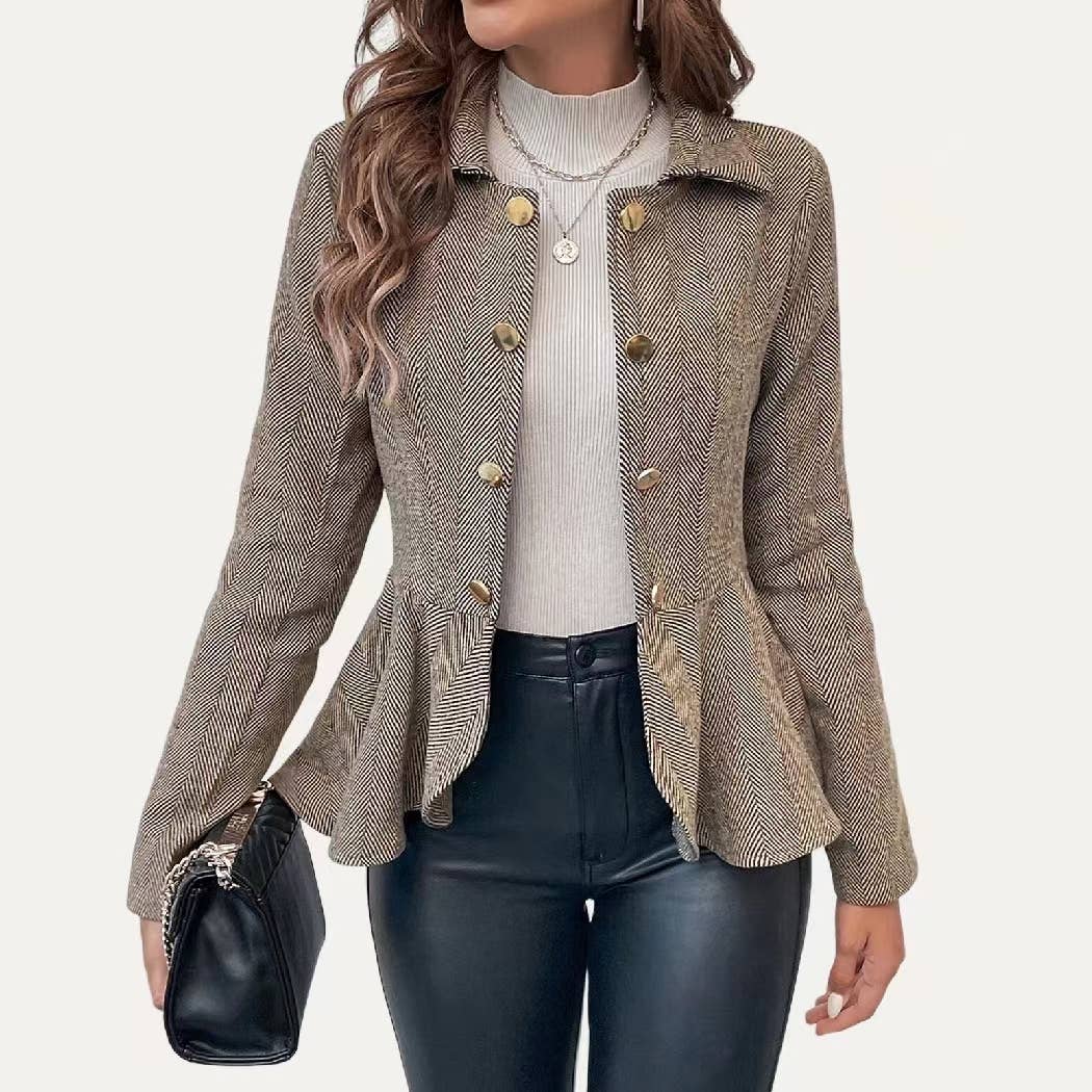 Impressive Claasic Lightweight Collared Long Sleeve Blazer: Khaki / XL