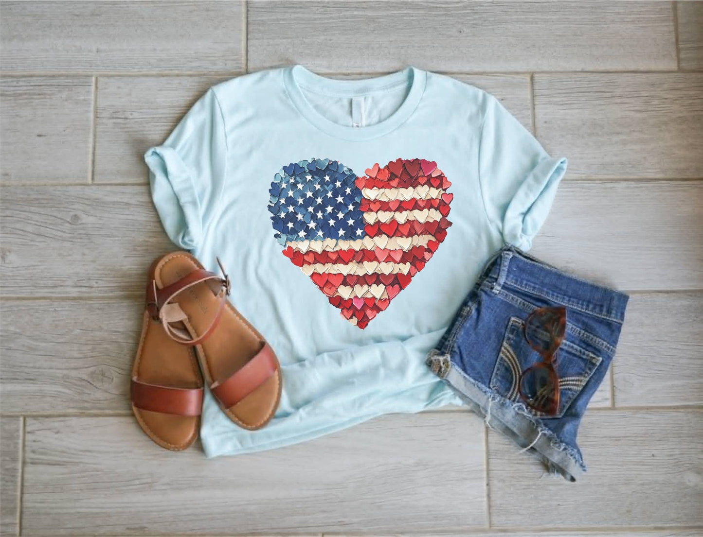 BLUE USA FLAG HEART PATRIOTIC 4TH OF JULY GRAPHIC TEE: XL