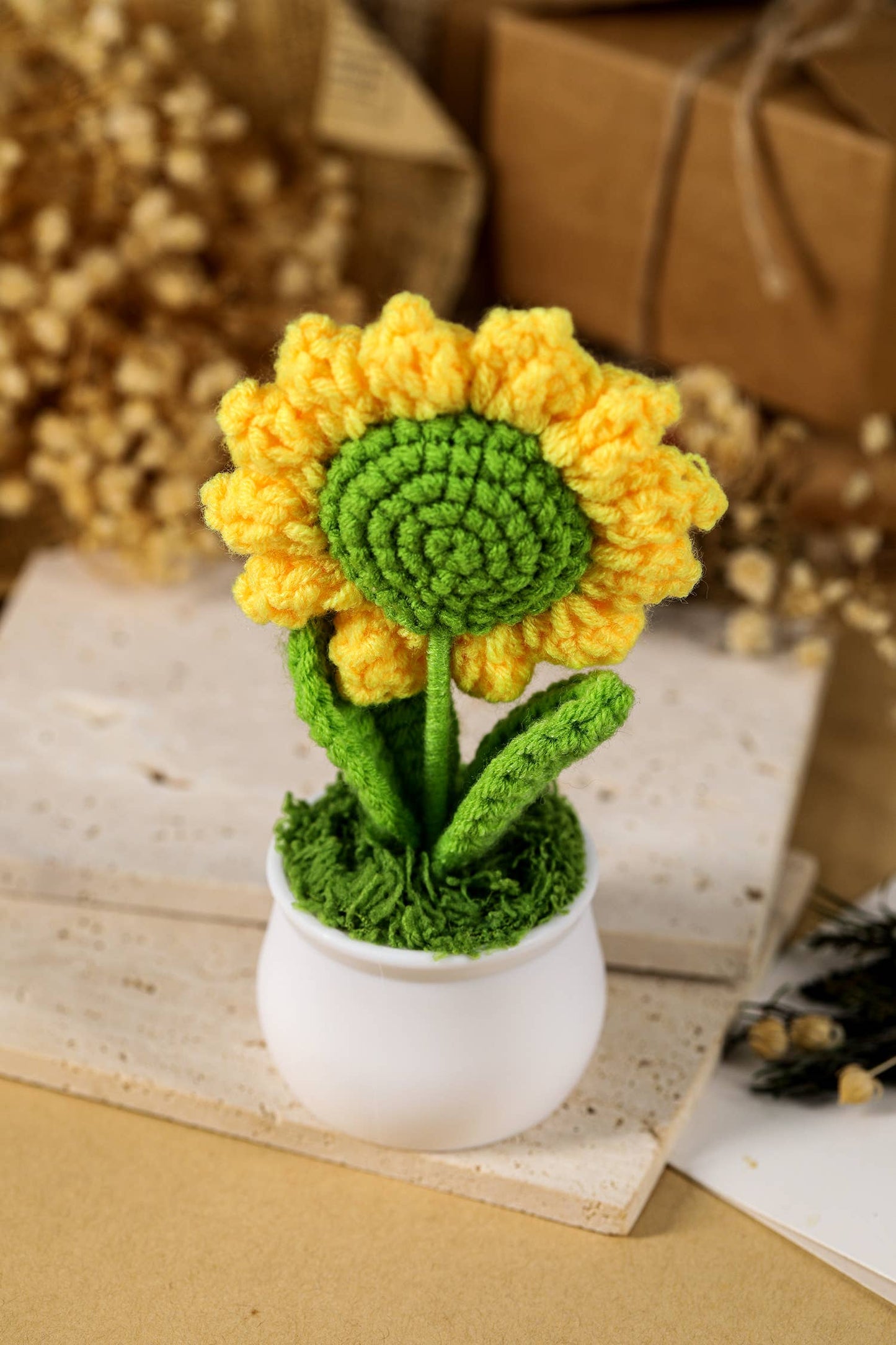 Crochet Sunflower Potted Home Decoration: Jurassic Gold / ONE SIZE