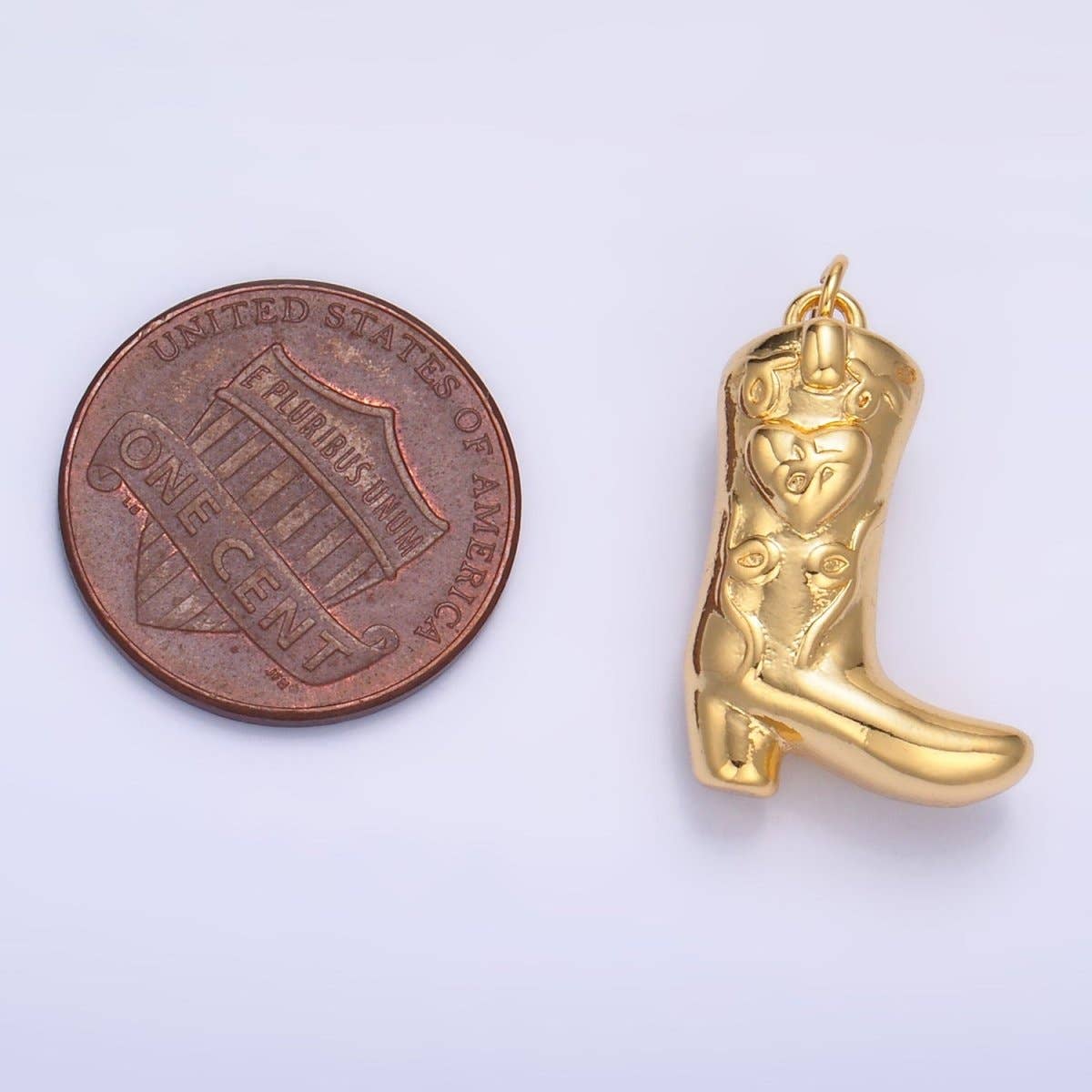 24K Gold Filled Heart Cowboy Boots Multidimensional Charm | W078