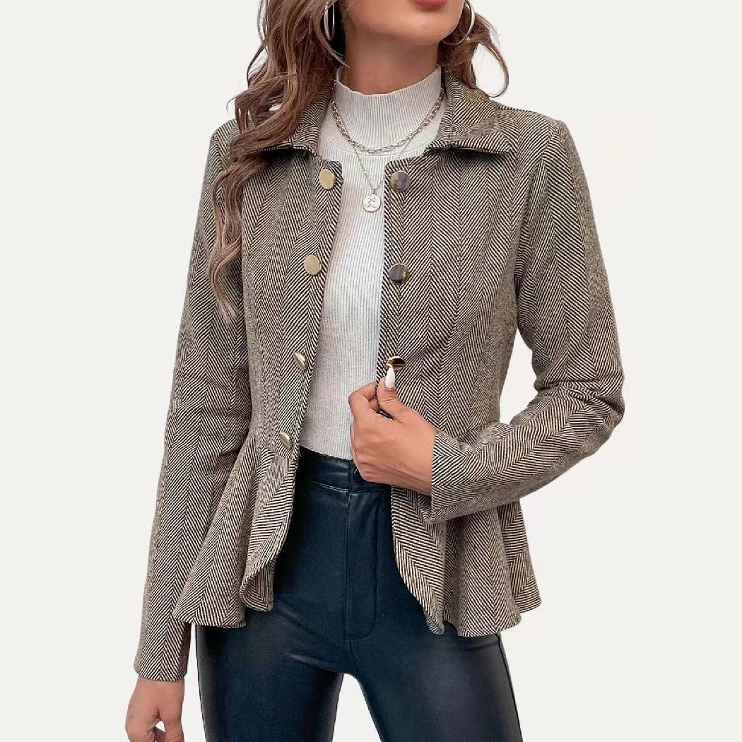Impressive Claasic Lightweight Collared Long Sleeve Blazer: Khaki / M