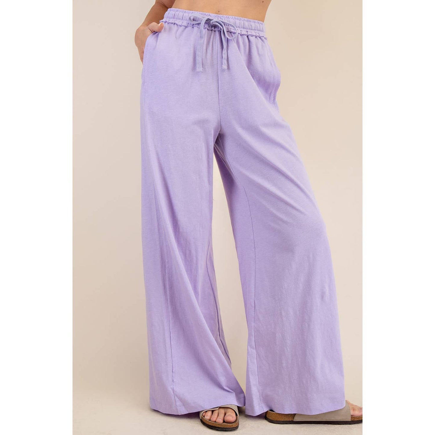 COTTON SLUB LOUNGING WIDE PANT: Espresso