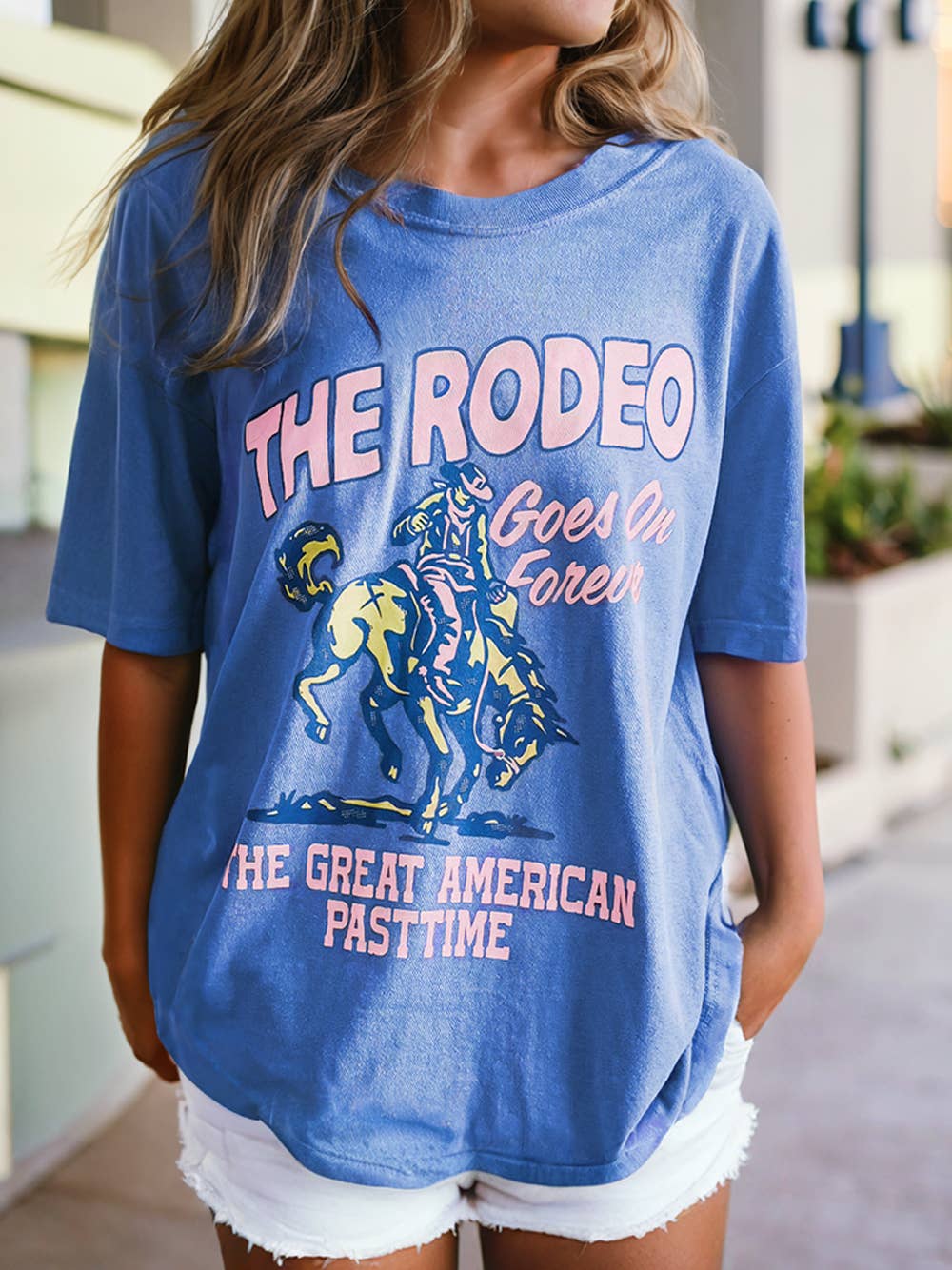 Rodeo Forever Western Graphic Tee: Sky Blue / M