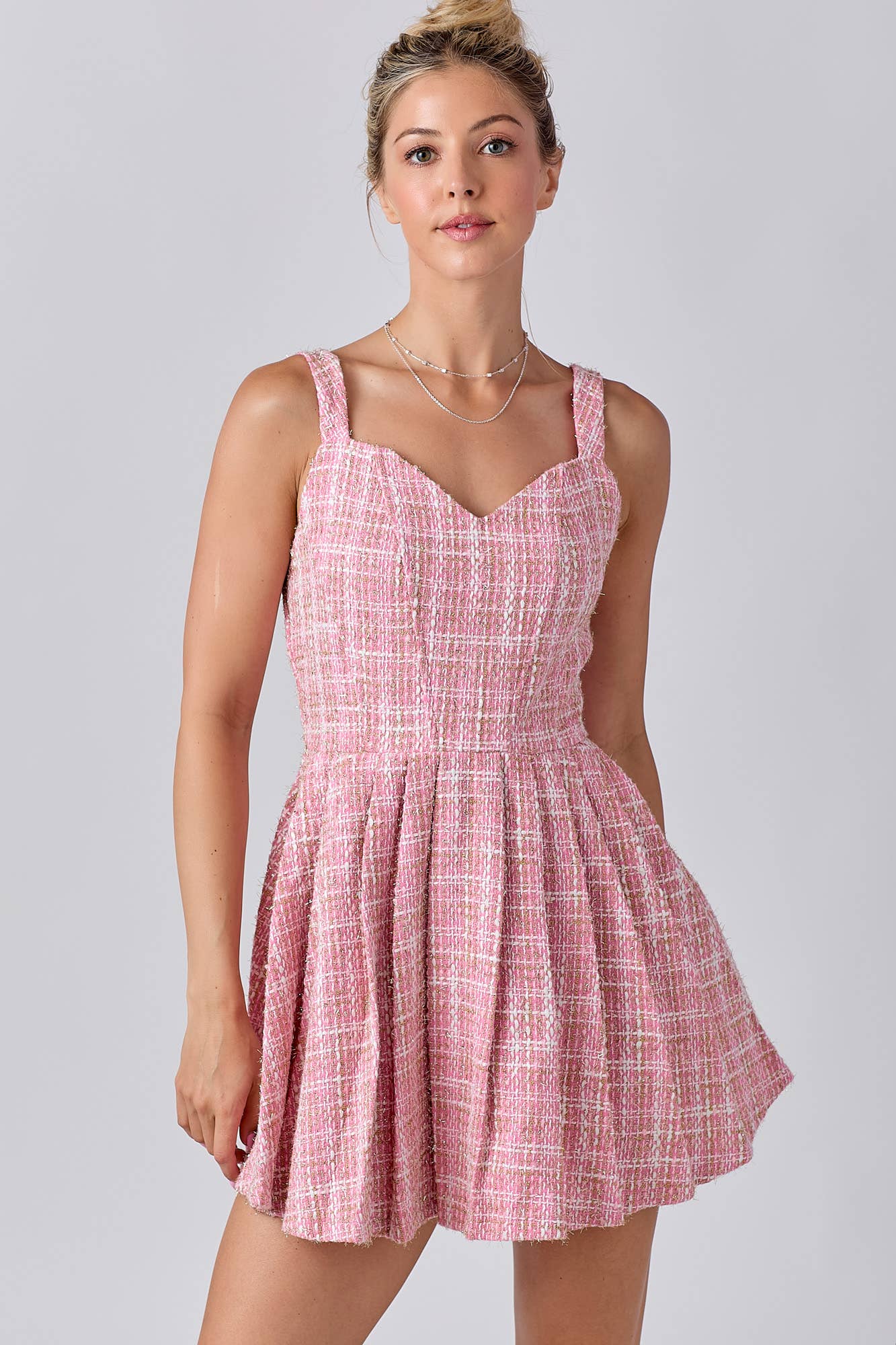 Tweed Fabric With Lurex Skort Style Romper: BLACK / M