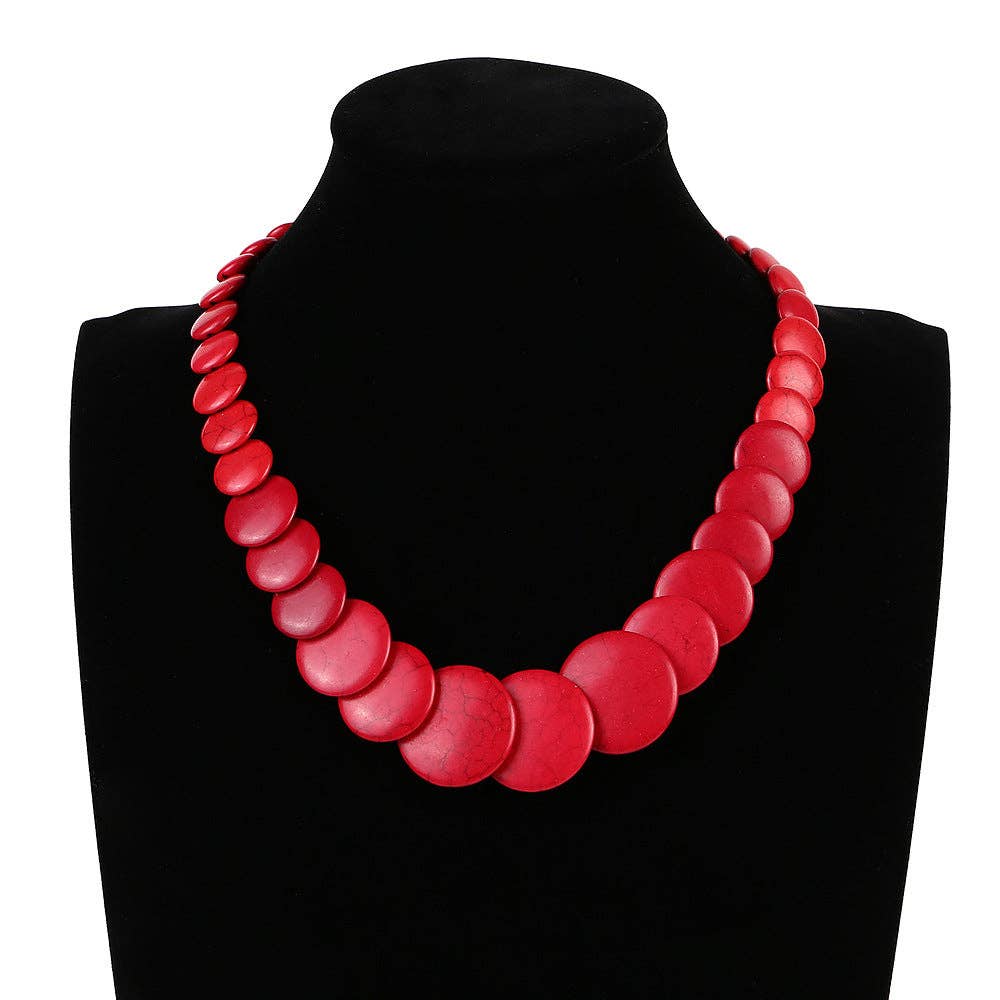 Ethnic Turquoise Short Beaded Necklace: BLUE