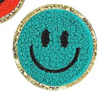 Smile Face Iron On Gold Glitter Patches: Blue