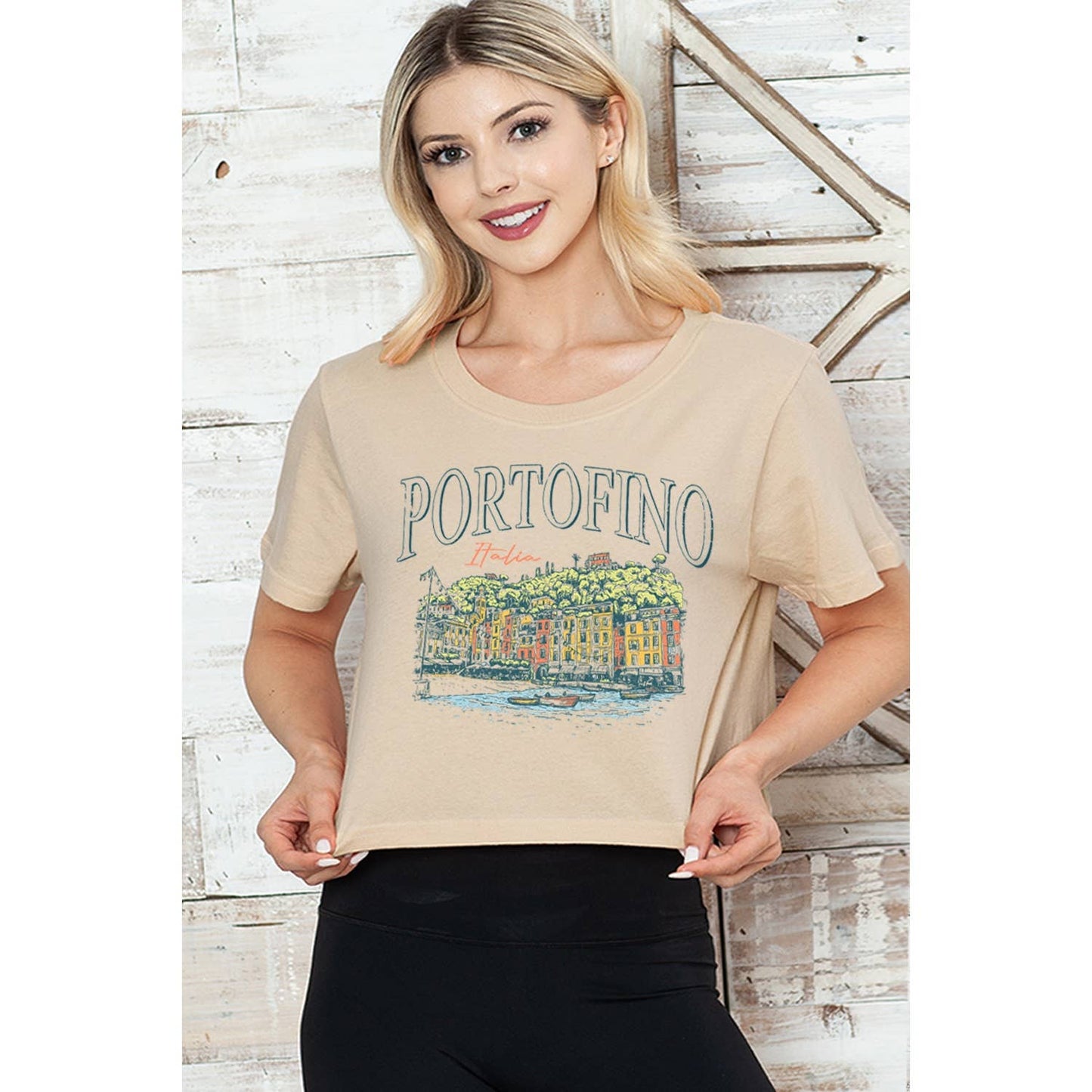 PORTOFINO ITALIA CROPPED TEE: BLACK / S