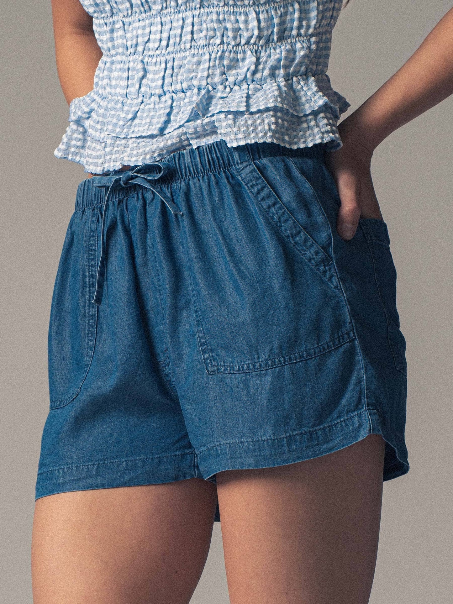 Tencel Patch Pocket Summer Shorts: Blue / S-2/M-2/L-2