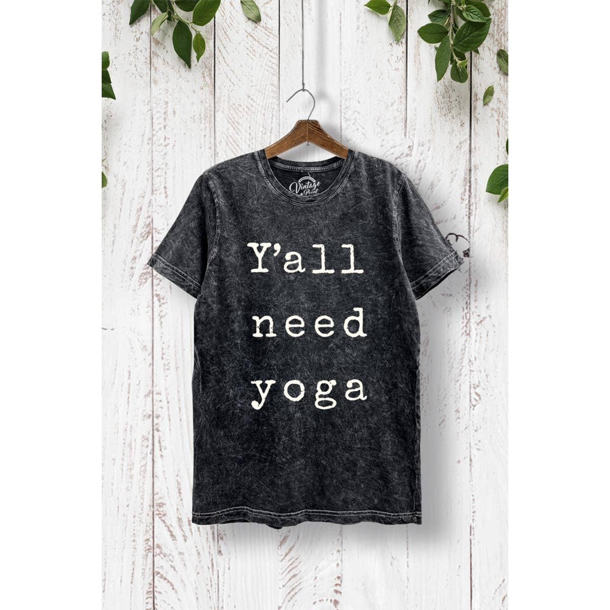 TR245-P7011 Y'ALL NEED YOGA GRAPHIC MINERAL WASH T-SHIRTS: WASHED LILAC / S-M-L-XL(2-2-2-1)