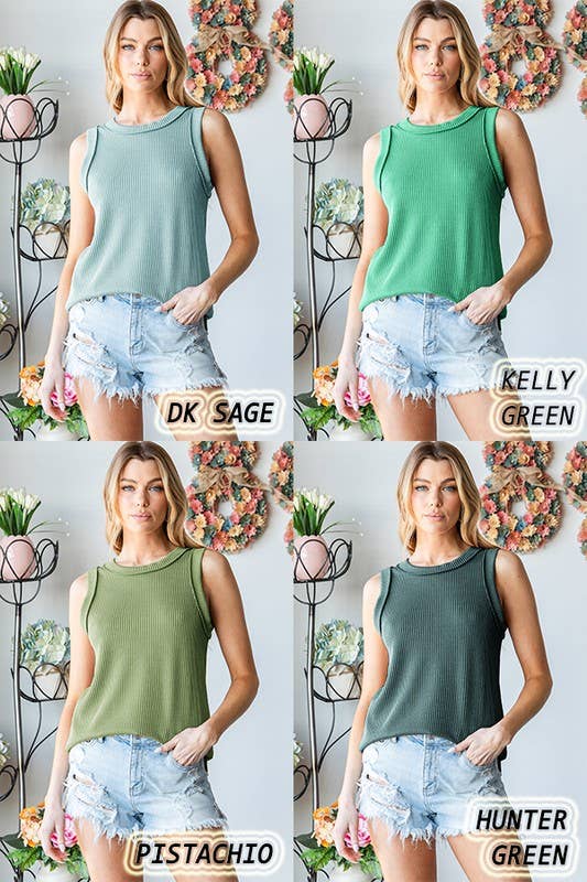 ET7276-11 SLEEVELESS SOLID URBAN RIBBED TOP: MAUVE