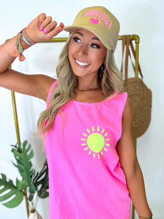 Sun Neon Pink Graphic Tank: Small