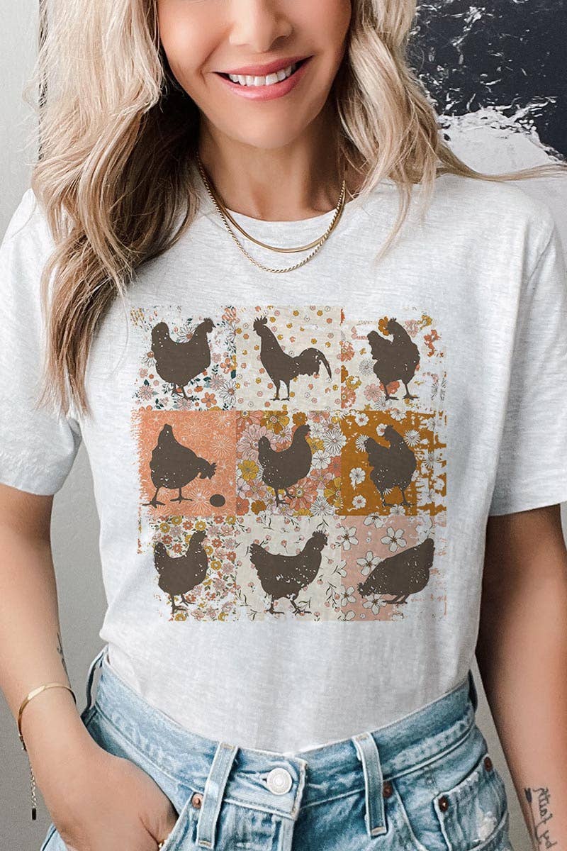 RETRO VINTAGE CHICKENS UNISEX SHORT SLEEVE,GRAPHIC: MAUVE / L