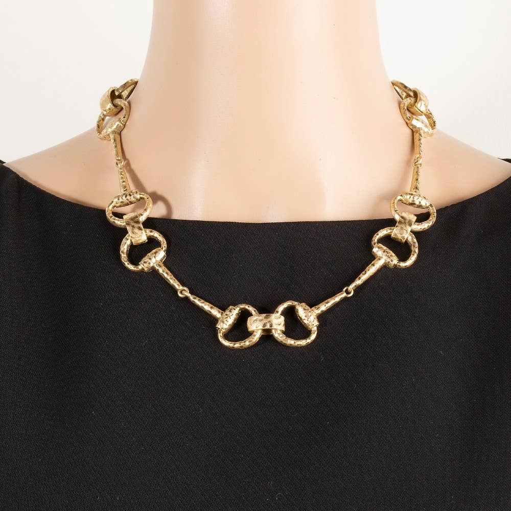 Hammered Equestrian Bit Link Necklace Set: VG