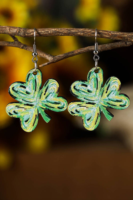 St. Patrick Painted Shamrock Shape Drop Earrings: Light Green