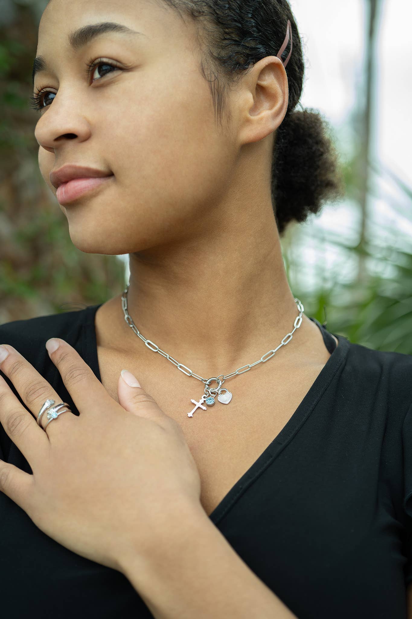 Stainless Steel Paperclip Carabiner Charm Holder Necklace: Stainless / 16"+2"