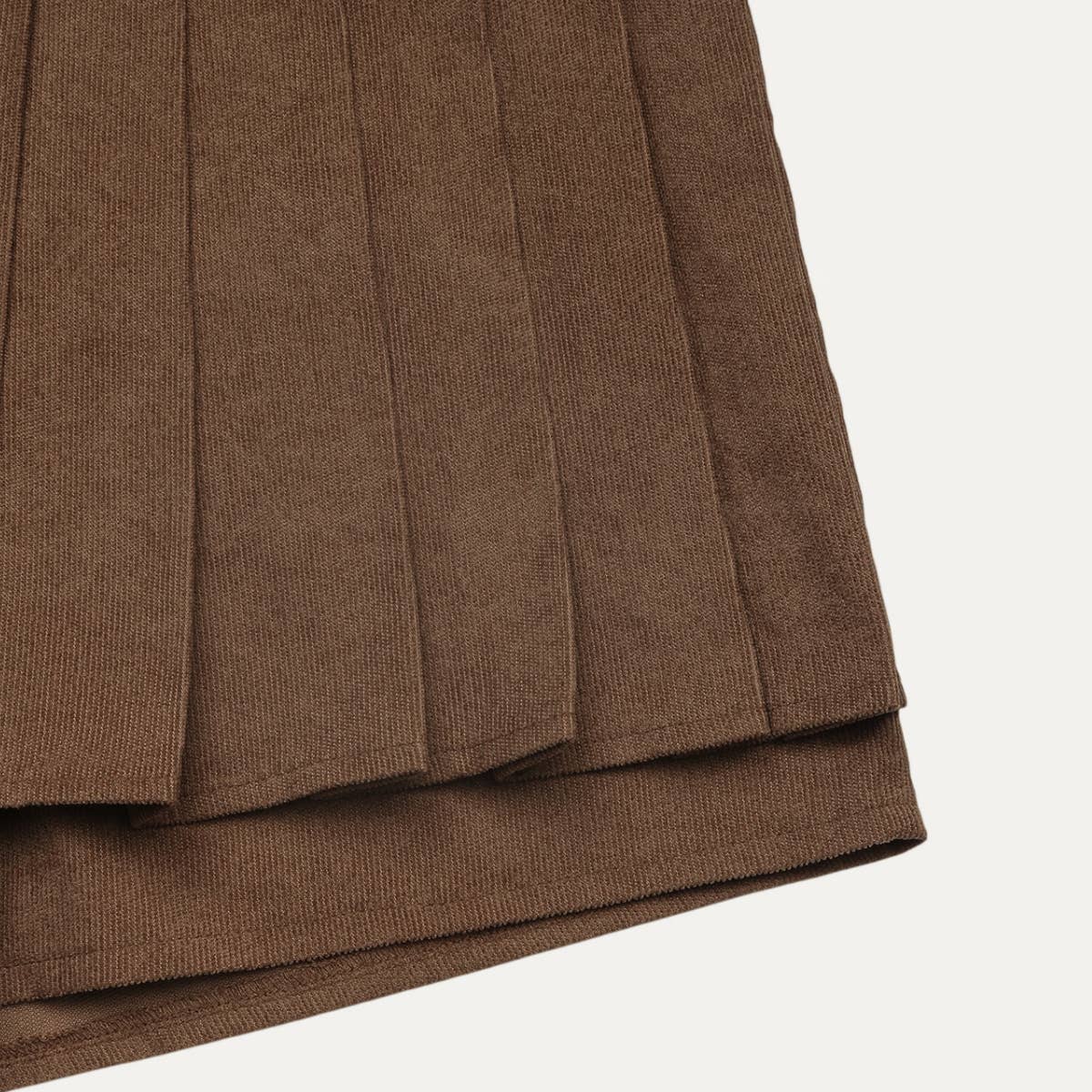 Trendy Corduroy High-Waisted Pleating Mini Skort: Coffee / XL