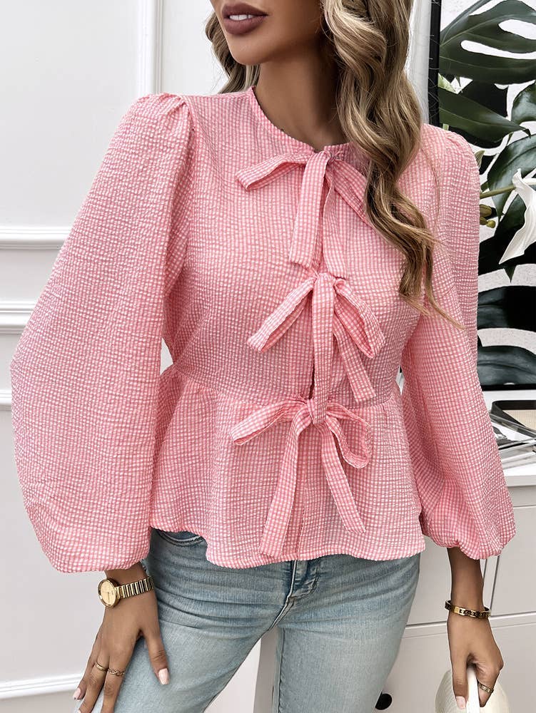 Puffy Sleeved Round Neck Loose Long-Sleeved Shirt: GREEN / (S) 1
