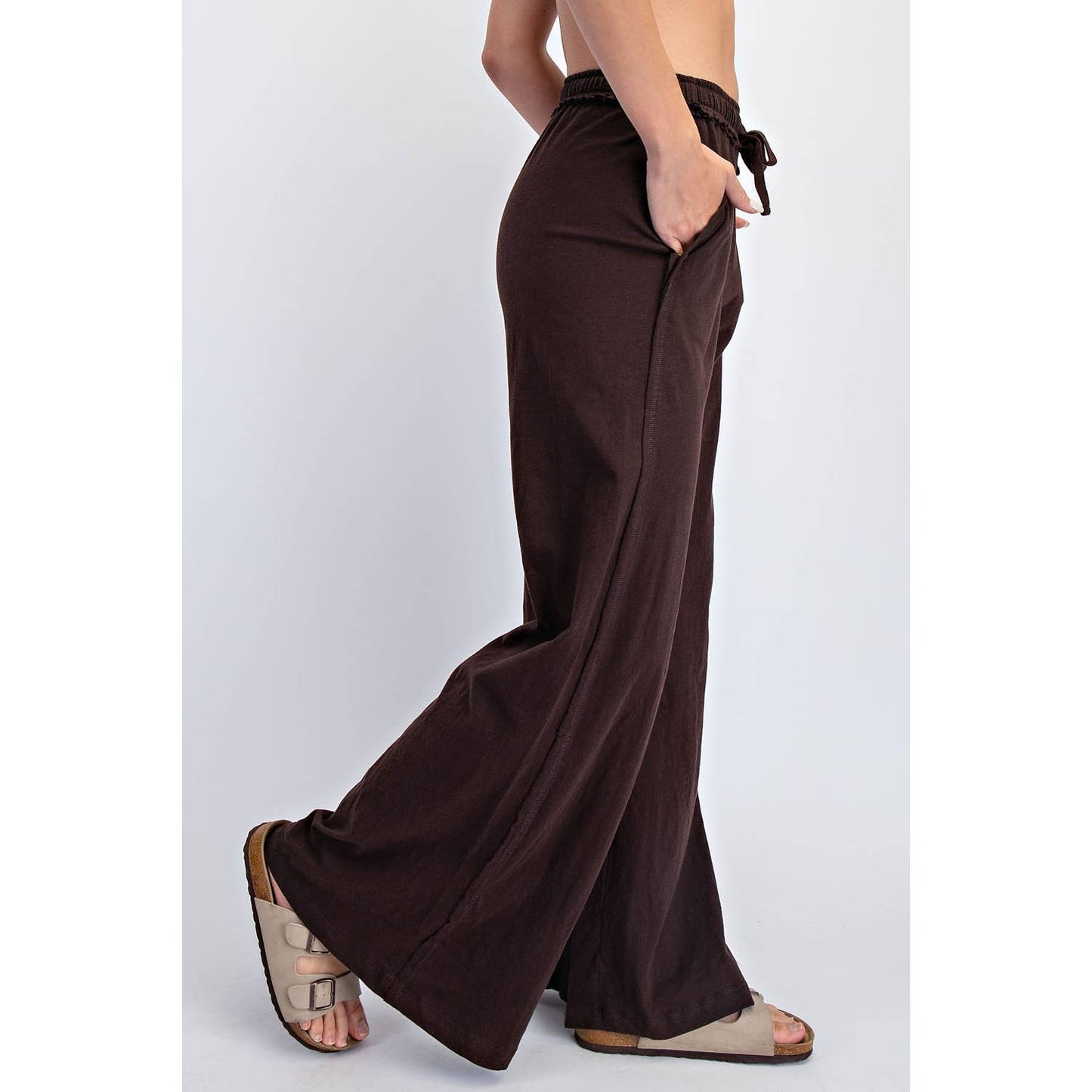 COTTON SLUB LOUNGING WIDE PANT: Espresso